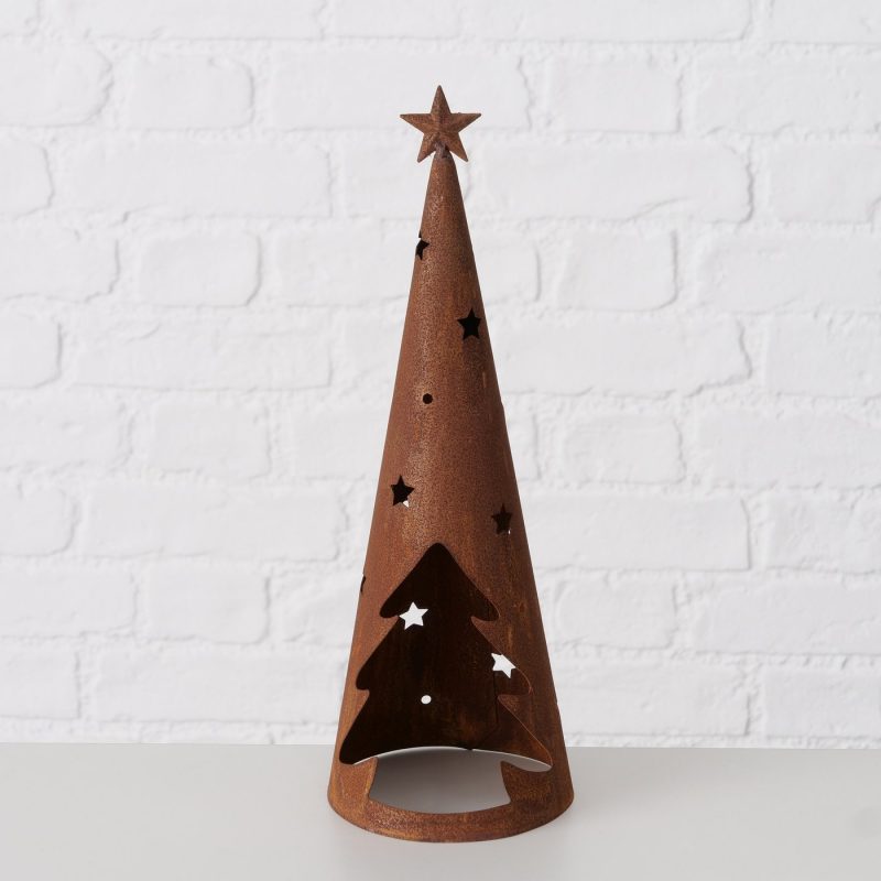 Photophore "Tipi" en Métal Rouillé, H.33cm