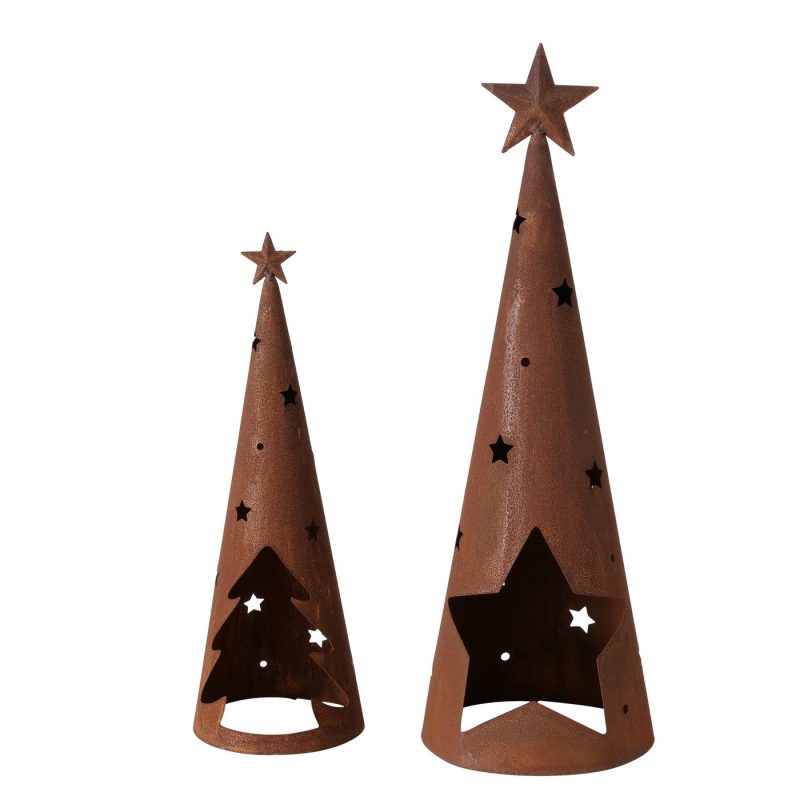 Photophore "Tipi" en Métal Rouillé, H.45cm – Image 3