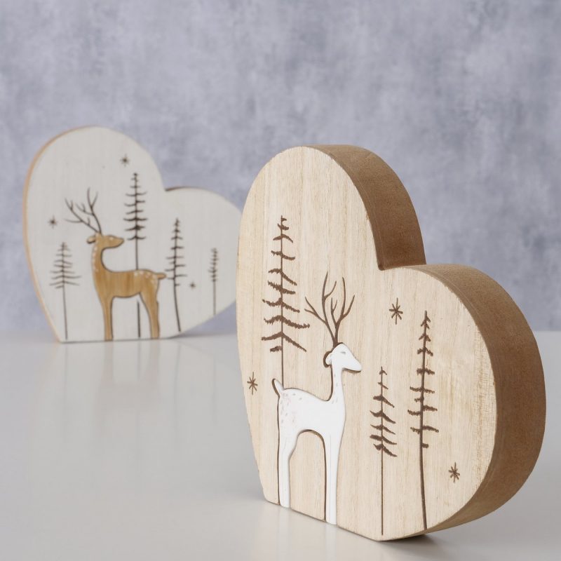 Coeur Décoratif "Logan" à Poser en Bois, 2 Coloris au Choix, H.16cm
