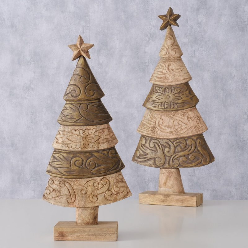 Arbre de Noël "Relica" en Bois de Manguier 2 Nuances Sculptés, H.65,5cm – Image 9