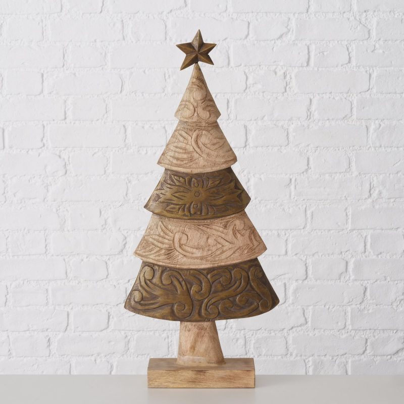 Arbre de Noël "Relica" en Bois de Manguier 2 Nuances Sculptés, H.65,5cm – Image 8
