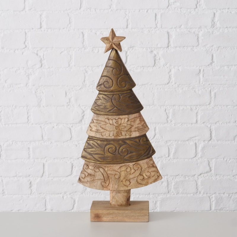 Arbre de Noël "Relica" en Bois de Manguier 2 Nuances Sculptés, H.51cm – Image 5