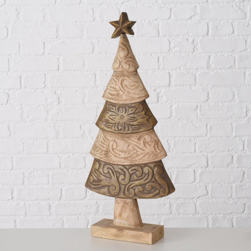 Arbre de Noël "Relica" en Bois de Manguier 2 Nuances Sculptés, H.65,5cm – Image 4