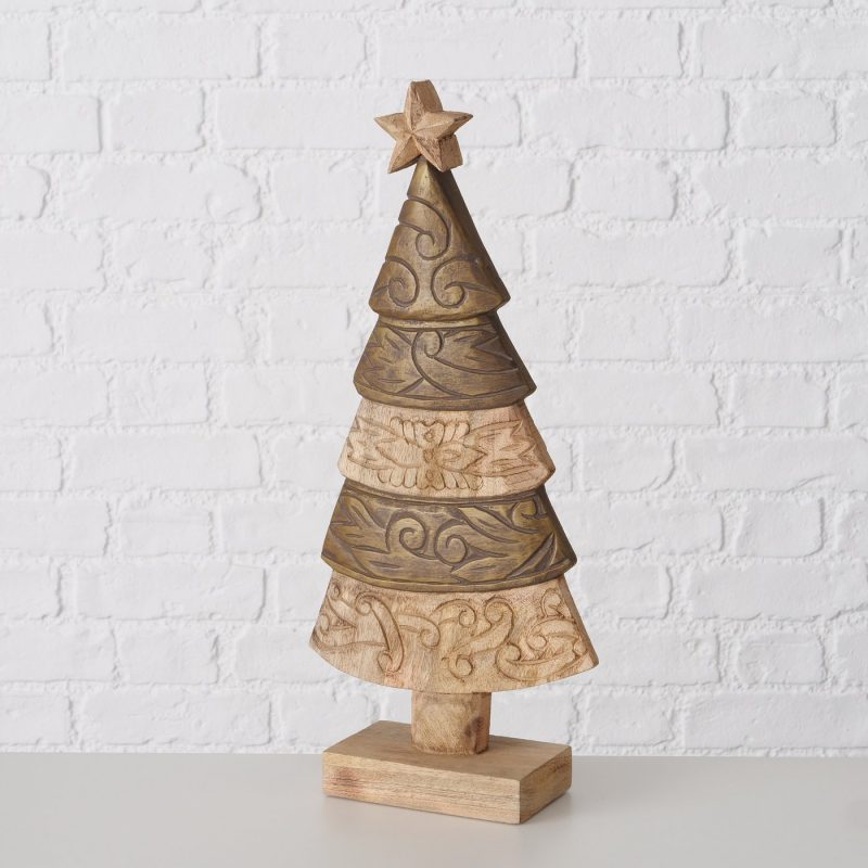 Arbre de Noël "Relica" en Bois de Manguier 2 Nuances Sculptés, H.51cm – Image 4