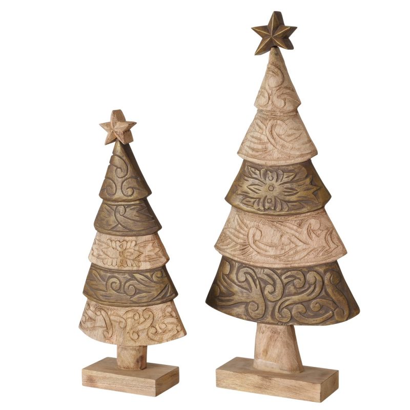 Arbre de Noël "Relica" en Bois de Manguier 2 Nuances Sculptés, H.65,5cm – Image 3