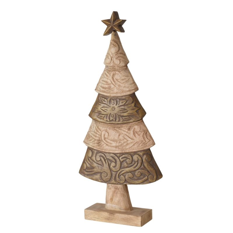Arbre de Noël "Relica" en Bois de Manguier 2 Nuances Sculptés, H.65,5cm