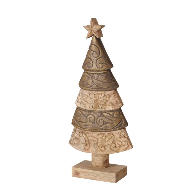 Arbre de Noël "Relica" en Bois de Manguier 2 Nuances Sculptés, H.51cm – Image 3