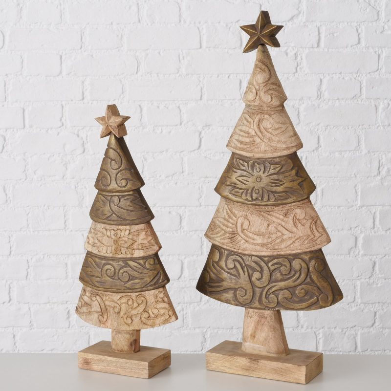 Arbre de Noël "Relica" en Bois de Manguier 2 Nuances Sculptés, H.51cm