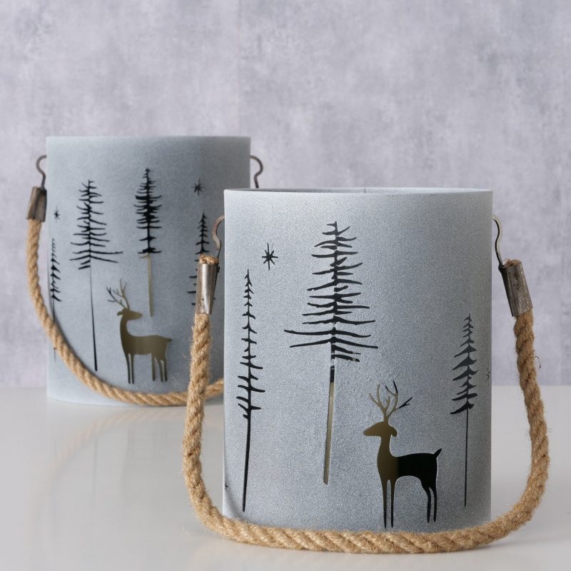 Lanterne "Logan" en Métal Enduit Gris, H.25cm – Image 6