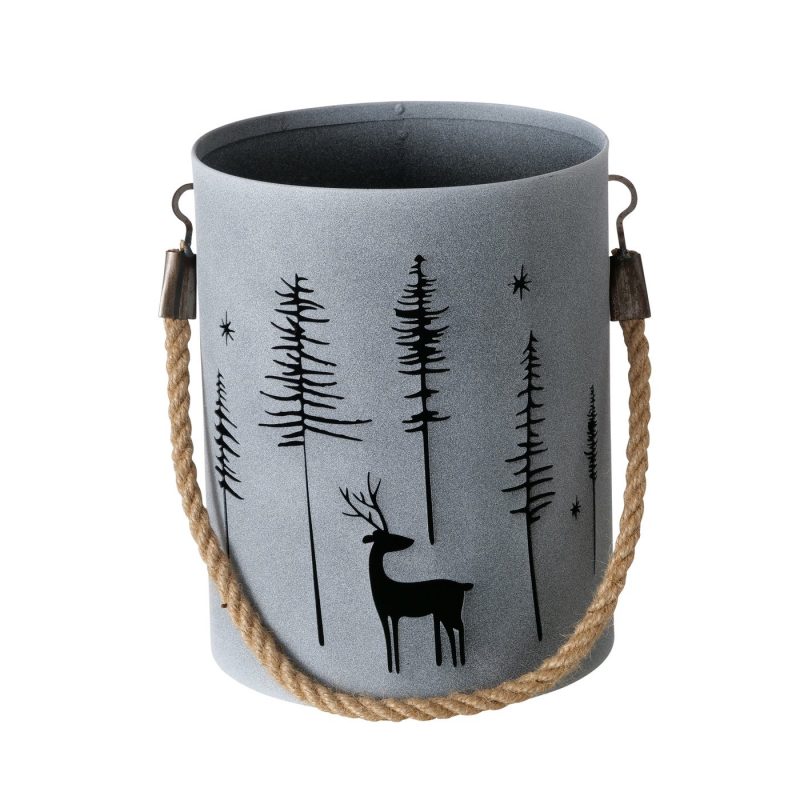 Lanterne "Logan" en Métal Enduit Gris, H.25cm – Image 4