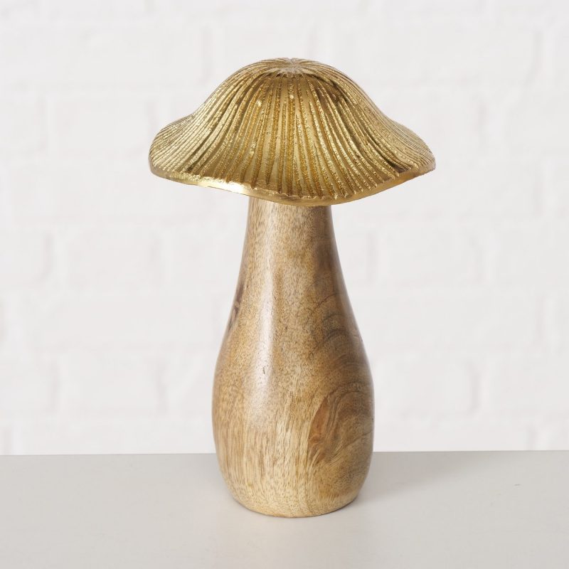 Champignon "Malin" en Manguier et Alu Doré H.17cm