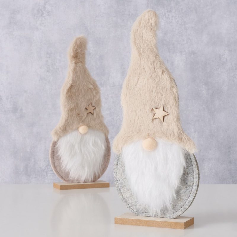 Lutin "Imka" en Bois, Feutrine et Fausse Fourrure, 2 Coloris au Choix, H.29cm