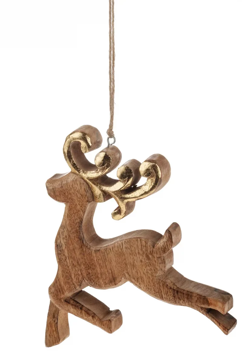 Pendentif Cerf en Bois de Manguier et Doré 13,5x2,5x15,5cm