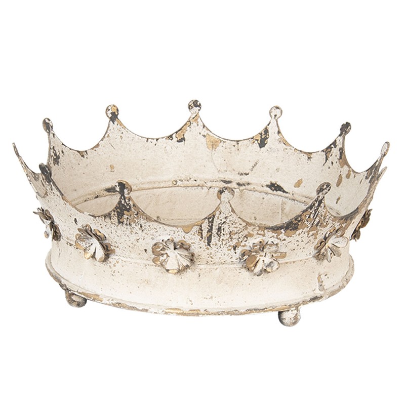 Couronne Décorative en Métal Blanc Antique 26x11cm