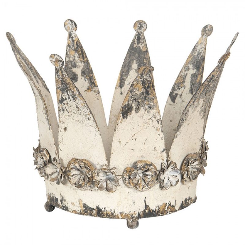 Couronne Royale en Métal Blanc Antique 27x20cm