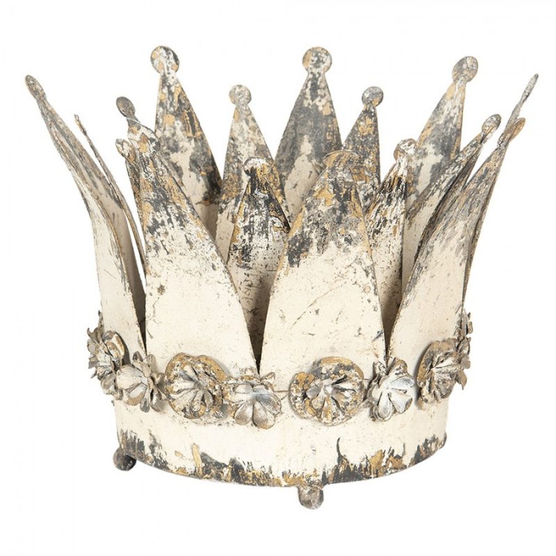 Couronne Royale en Métal Blanc Antique 33x24cm