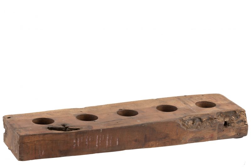 Photophore 5 Bougies en Bois Recyclé Marron 8x10x58cm – Image 2