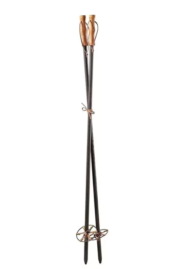 Bâton de Ski Décoratif Vintage Noir/Bronze en Bois - 100 cm