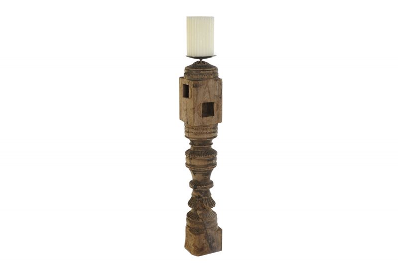 Bougeoir Bois Antique Naturel, Modèle unique et aléatoire, 8x8x50cm – Image 6
