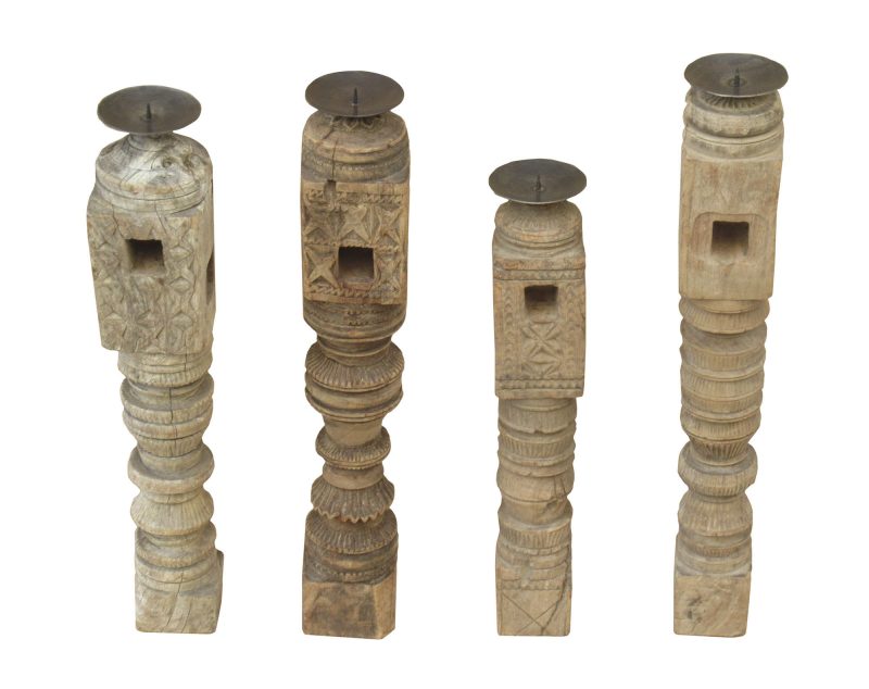 Bougeoir Bois Antique Naturel, Modèle unique et aléatoire, 8x8x50cm – Image 2