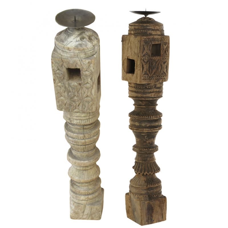 Bougeoir Bois Antique Naturel, Modèle unique et aléatoire, 8x8x50cm