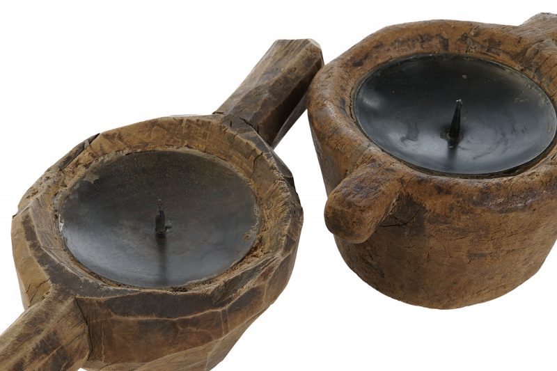 Bougeoir Bois Antique Naturel, Modèle unique et aléatoire, 20x13x8cm