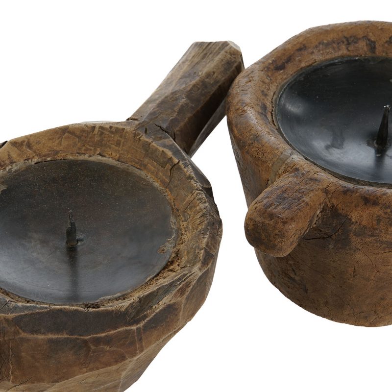 Bougeoir Bois Antique Naturel, Modèle unique et aléatoire, 20x13x8cm