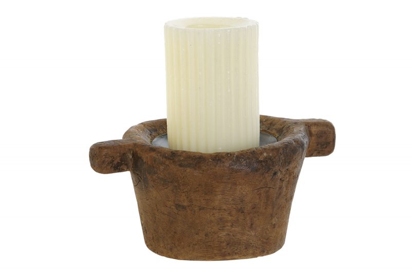Bougeoir Bois Antique Naturel, Modèle unique et aléatoire, 20x13x8cm – Image 2