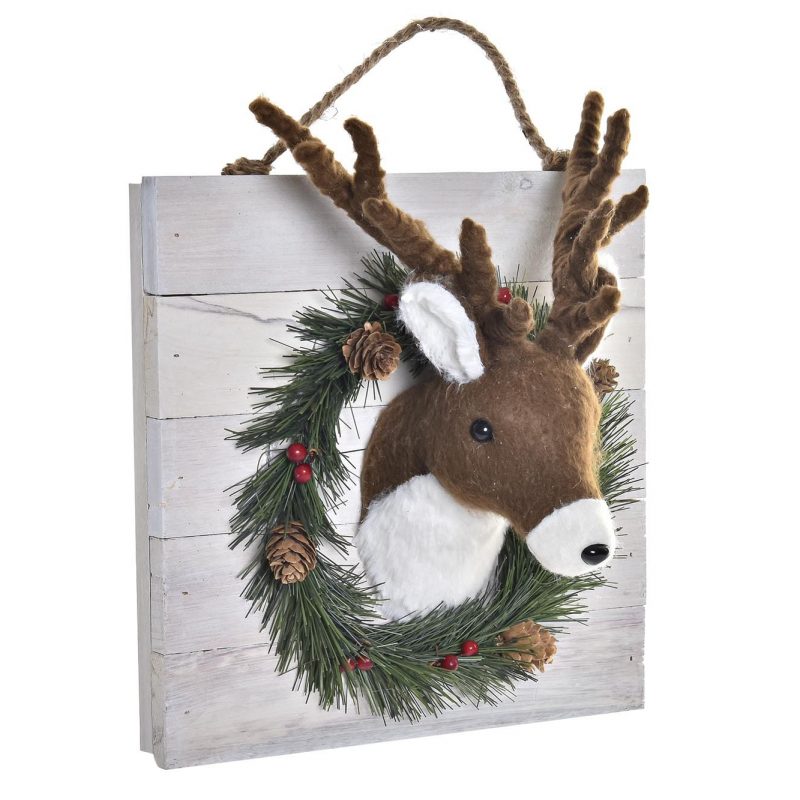 Décoration Murale en Bois et Polyester "Renne" 25x16x29cm