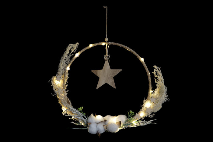 Suspension LED, Cercle Fleurs de Coton avec Étoile ou Flocon au Choix 30x2x30cm