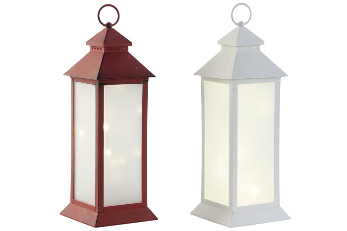 Lanterne LED en Métal Rouge ou Blanc au Choix 3AA, 14,5x14,5x39cm