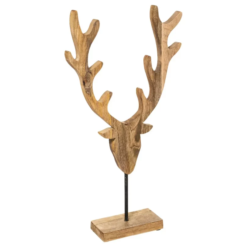 Statuette "Tête de Cerf" en Bois de Manguier H.50cm