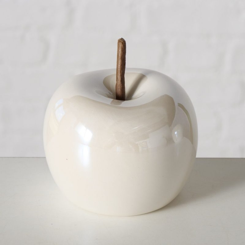 Pomme "Perly" en Dolomite Blanc, H.6,5cm