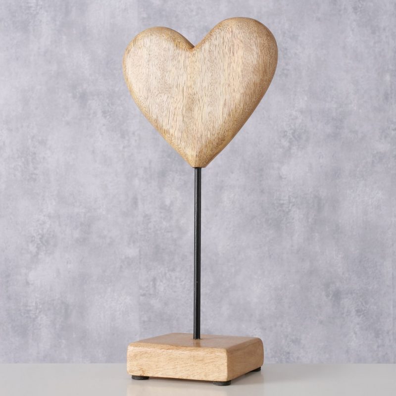 Coeur "Zino" sur Pied, en Bois de Manguier, H.27cm