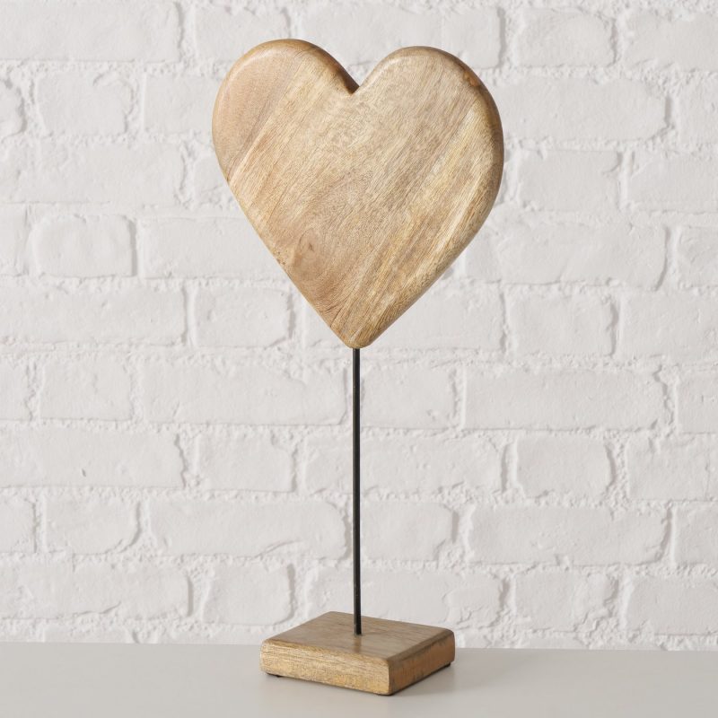 Coeur "Zino" sur Pied, en Bois de Manguier, H.45cm