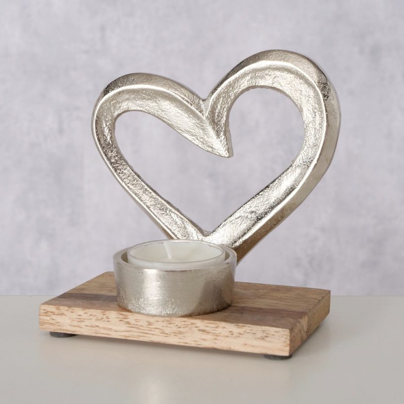 Bougeoir "Violina" Coeur en Métal sur Socle en Bois de Manguier, 7xH.11cm – Image 5