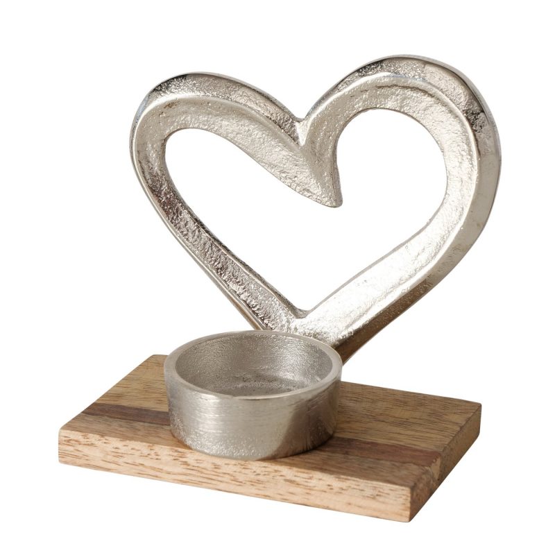 Bougeoir "Violina" Coeur en Métal sur Socle en Bois de Manguier, 7xH.11cm – Image 3
