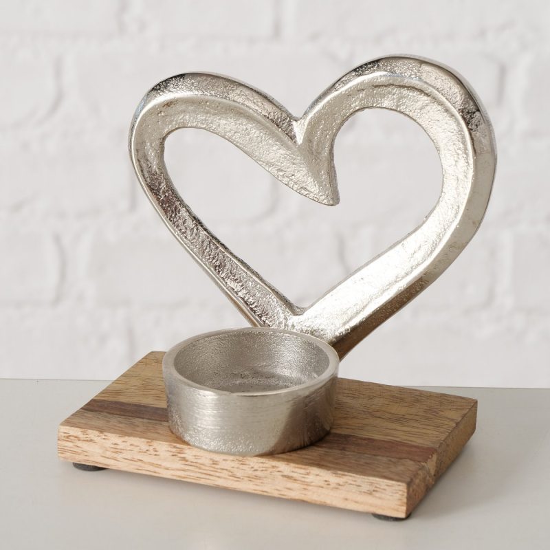 Bougeoir "Violina" Coeur en Métal sur Socle en Bois de Manguier, 7xH.11cm – Image 2