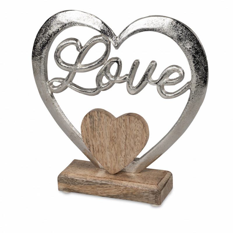 Coeur "Love" en Alu et Bois de Manguier, à Poser, H.22cm