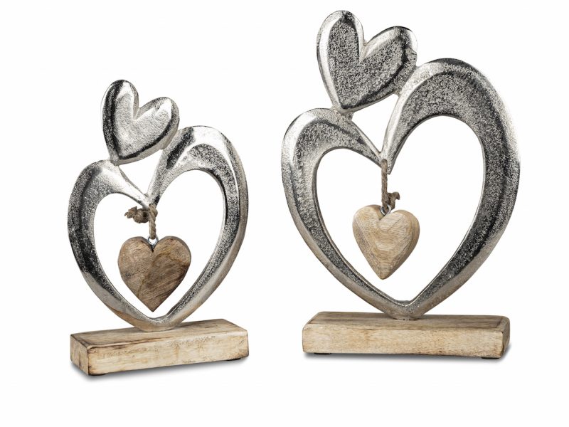 Coeur Debout en Alu et Bois de Manguier, à Poser, H.28cm