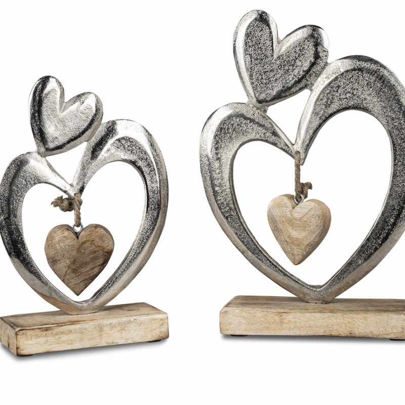 Coeur Debout en Alu et Bois de Manguier, à Poser, H.28cm