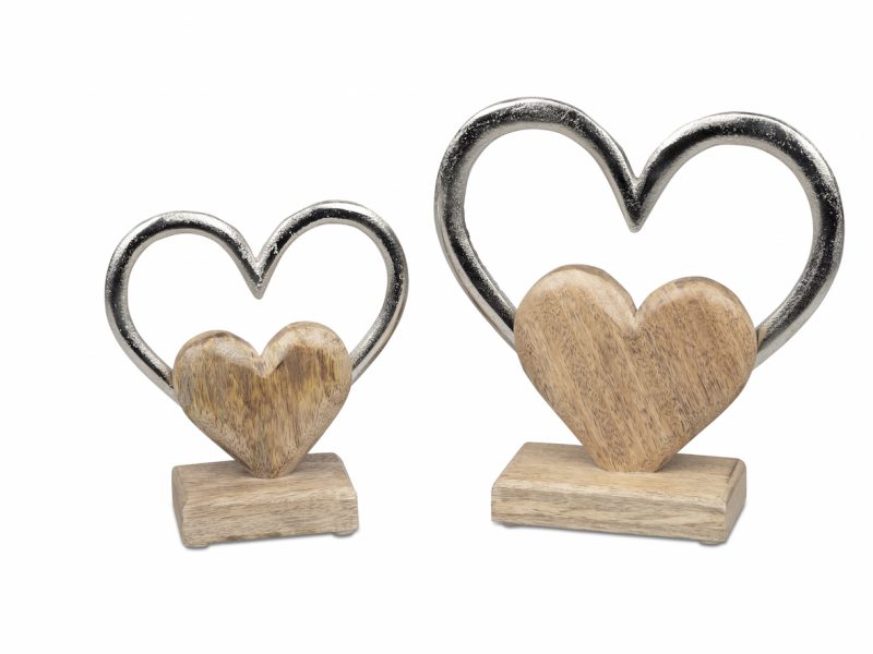 Coeur Doublé en Alu et Bois de Manguier, H.17cm