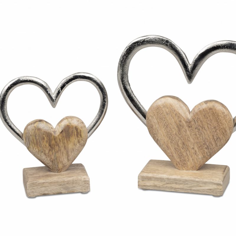 Coeur Doublé en Alu et Bois de Manguier, H.17cm