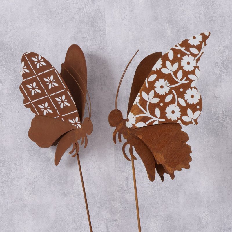 Piquet de Jardin "Lily" Papillon, en Métal Rouillé, 2 Modèles au Choix, H.125cm – Image 3