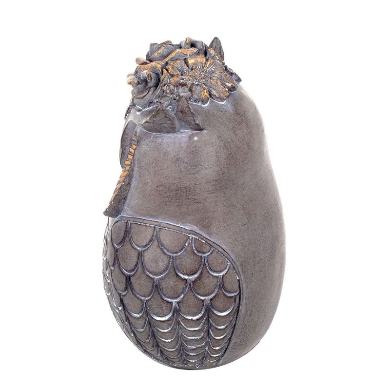 Hibou Floral en Résine Grise et Or, 11,5x9,5x15,5cm – Image 3