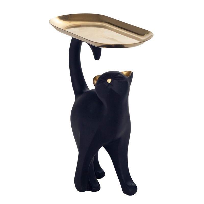 Chat avec Plateau en Résine Noir et Or, 18x8,5x23cm – Image 5