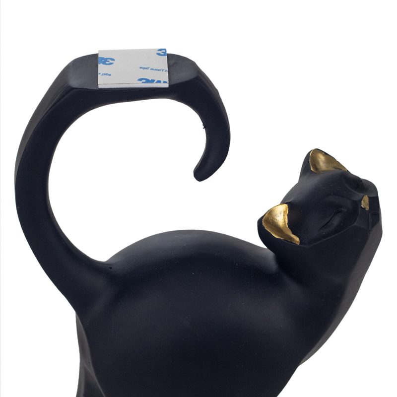 Chat avec Plateau en Résine Noir et Or, 18x8,5x23cm – Image 3