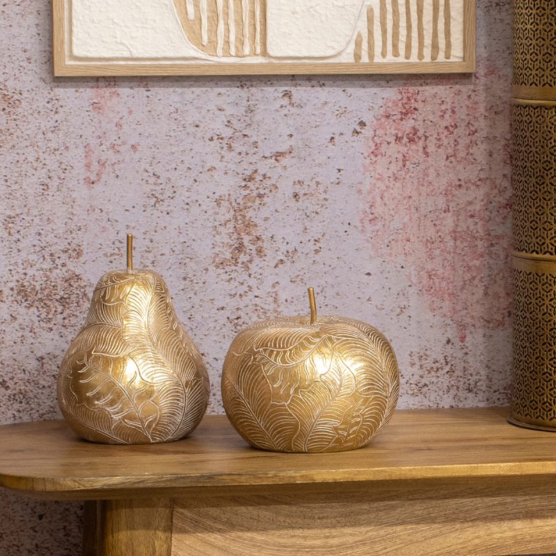 Pomme en Résine Dorée Décorée, 17x17x12cm – Image 3