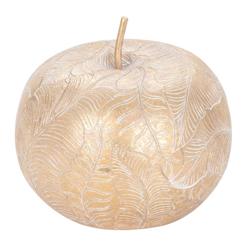 Pomme en Résine Dorée Décorée, 17x17x12cm