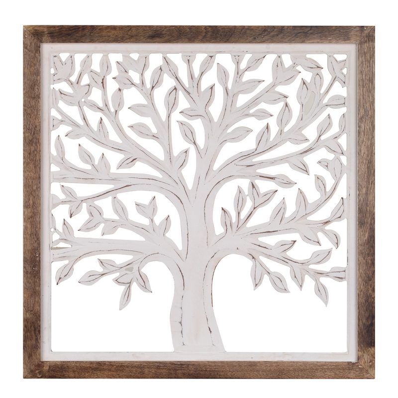 Arbre de Vie Mural dans Cadre Carré, en Bois, 65,50 x 3,50 x 65,50 cm